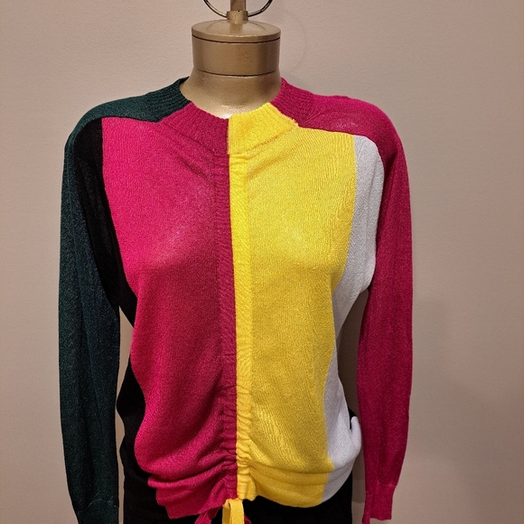 Athina Viscoe Blend Color Block Light Weight Ruched Sweater - Picture 2 of 9